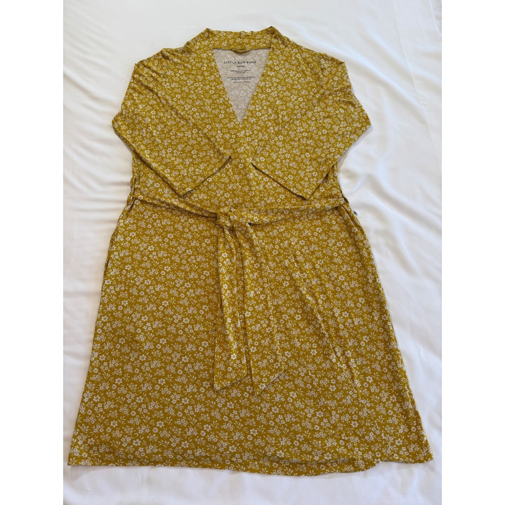 Bamboo Wrap Robe Little Bum Bums Sz Medium‎ Mustard Yellow Floral Belted Lounge